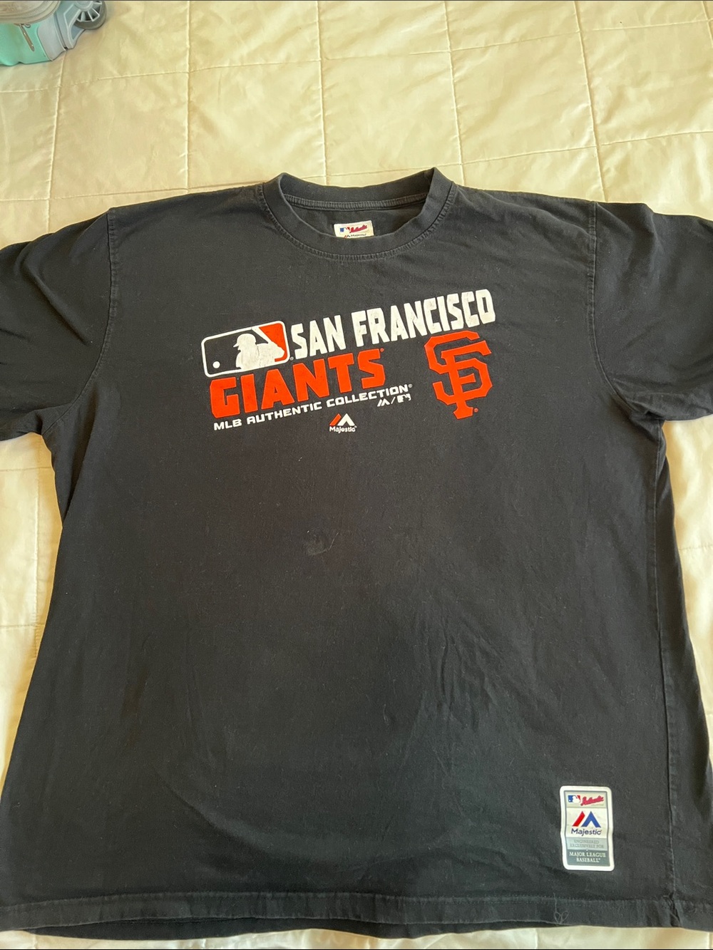 SF Giants Majestic Black MLB Authentic Collection Logo Tee with Red/Blue Tag